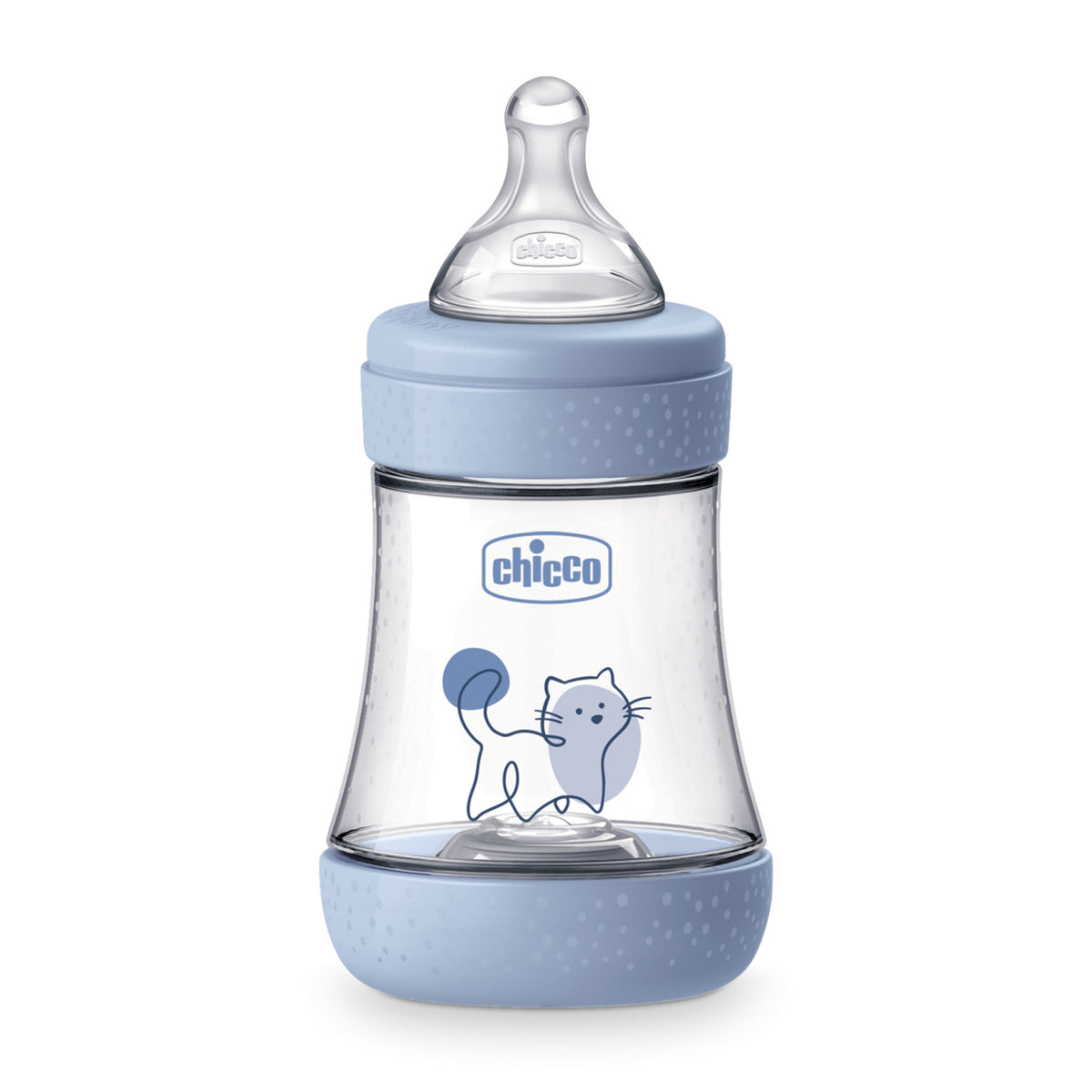 Chicco biberon Perfect 5 cu tetina silicon flux lent 150 ml 0m+ Boy-Albastru cu pisica