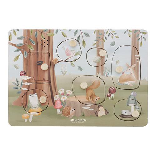 Little Dutch puzzle din lemn FSC cu sunete 12m+ Forest Friends Blue