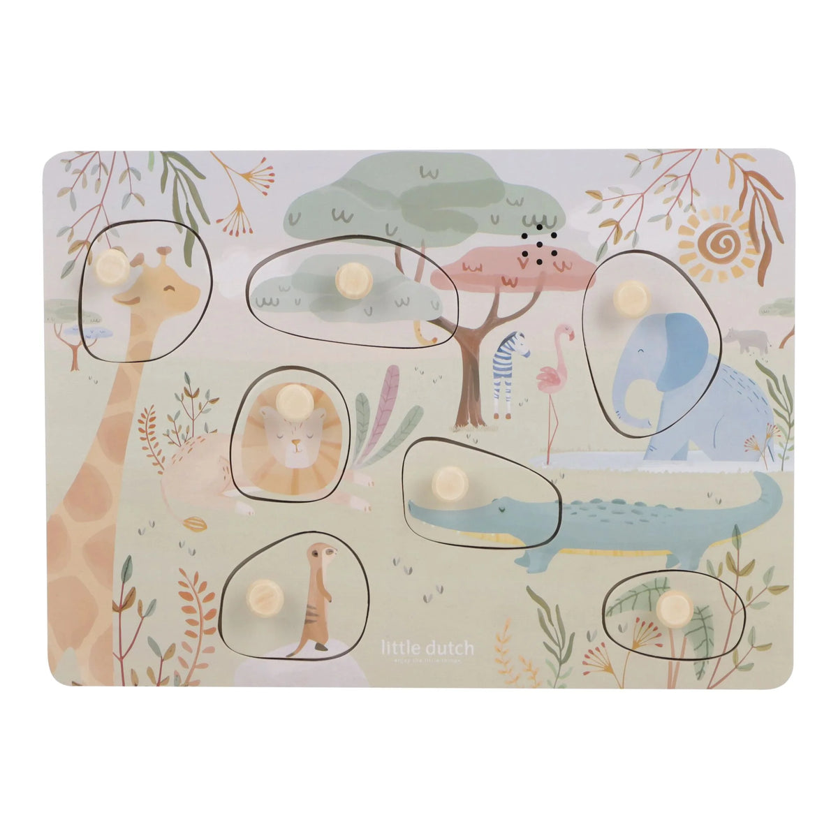 Little Dutch puzzle din lemn FSC cu sunete 12m+ Safari Friends
