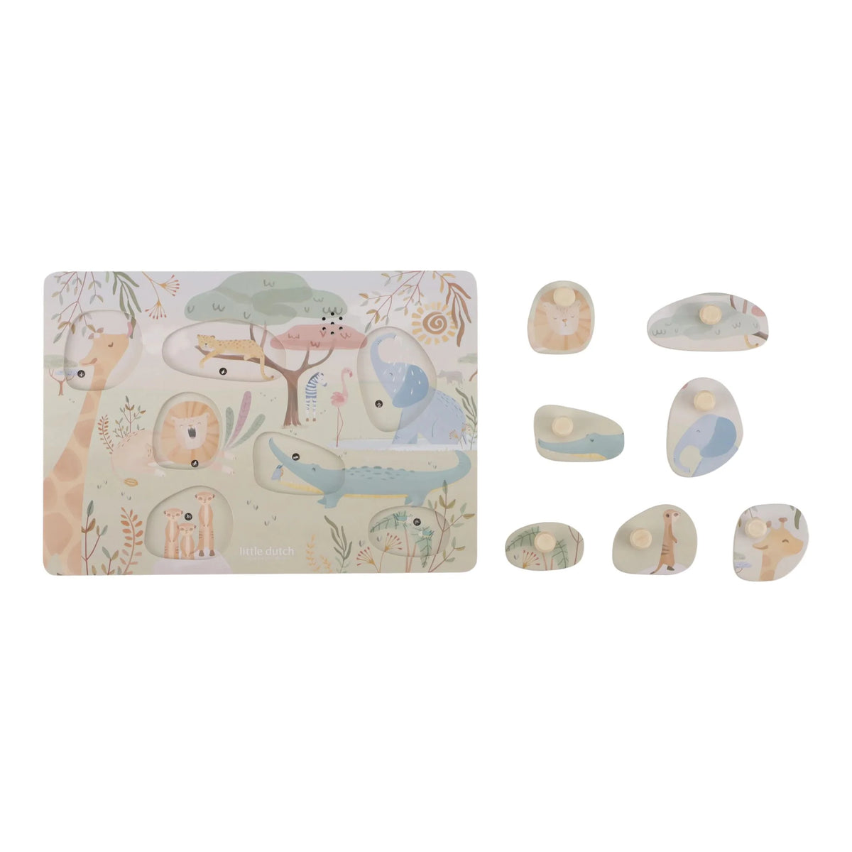 Little Dutch puzzle din lemn FSC cu sunete 12m+ Safari Friends