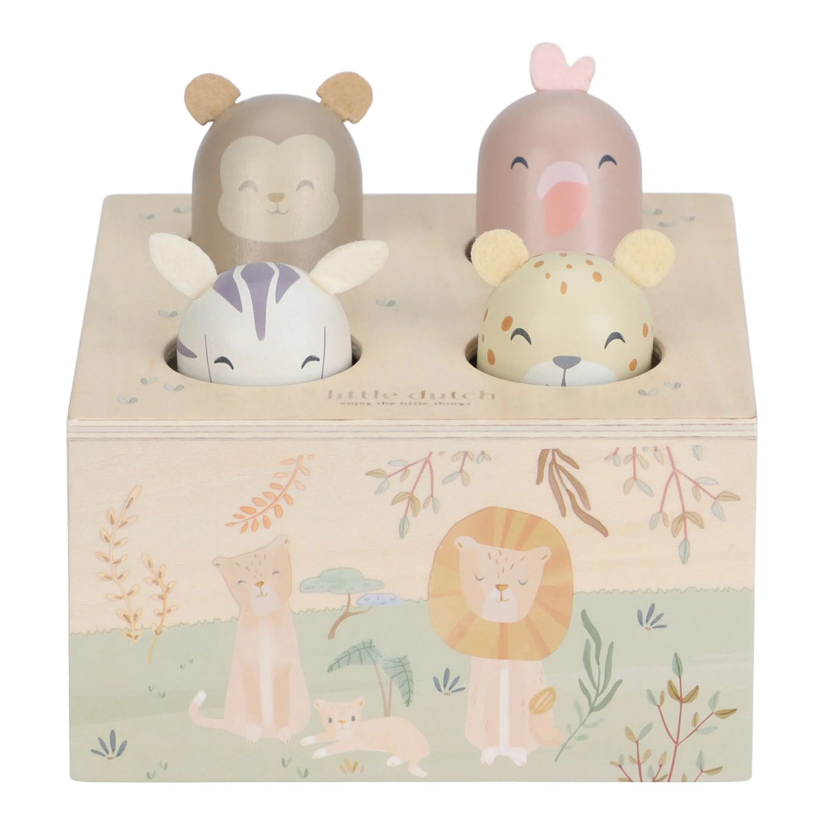 Little Dutch jucarie interactiva muzicala Pop-up din lemn SFC 12m+ Safari Freinds