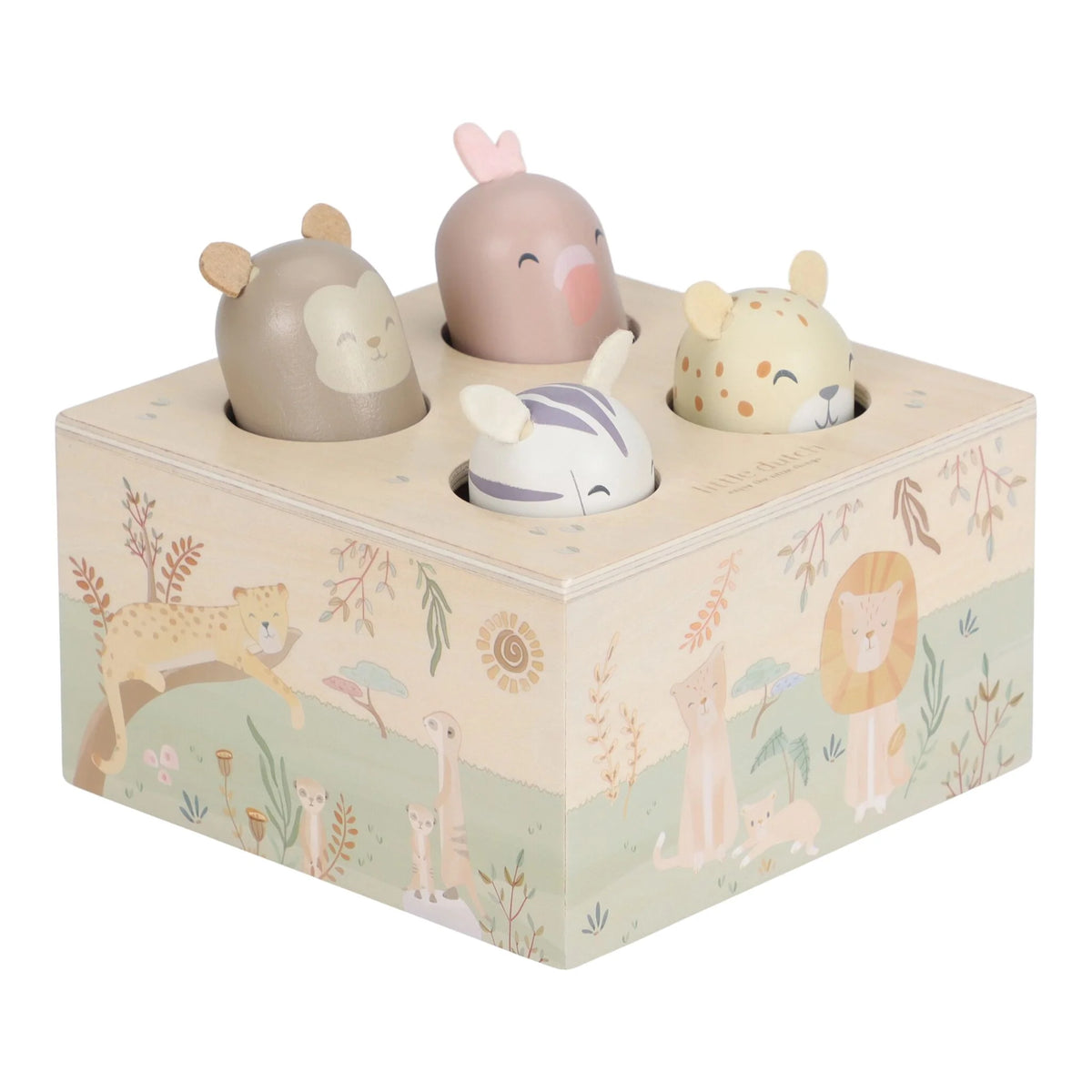 Little Dutch jucarie interactiva muzicala Pop-up din lemn SFC 12m+ Safari Freinds