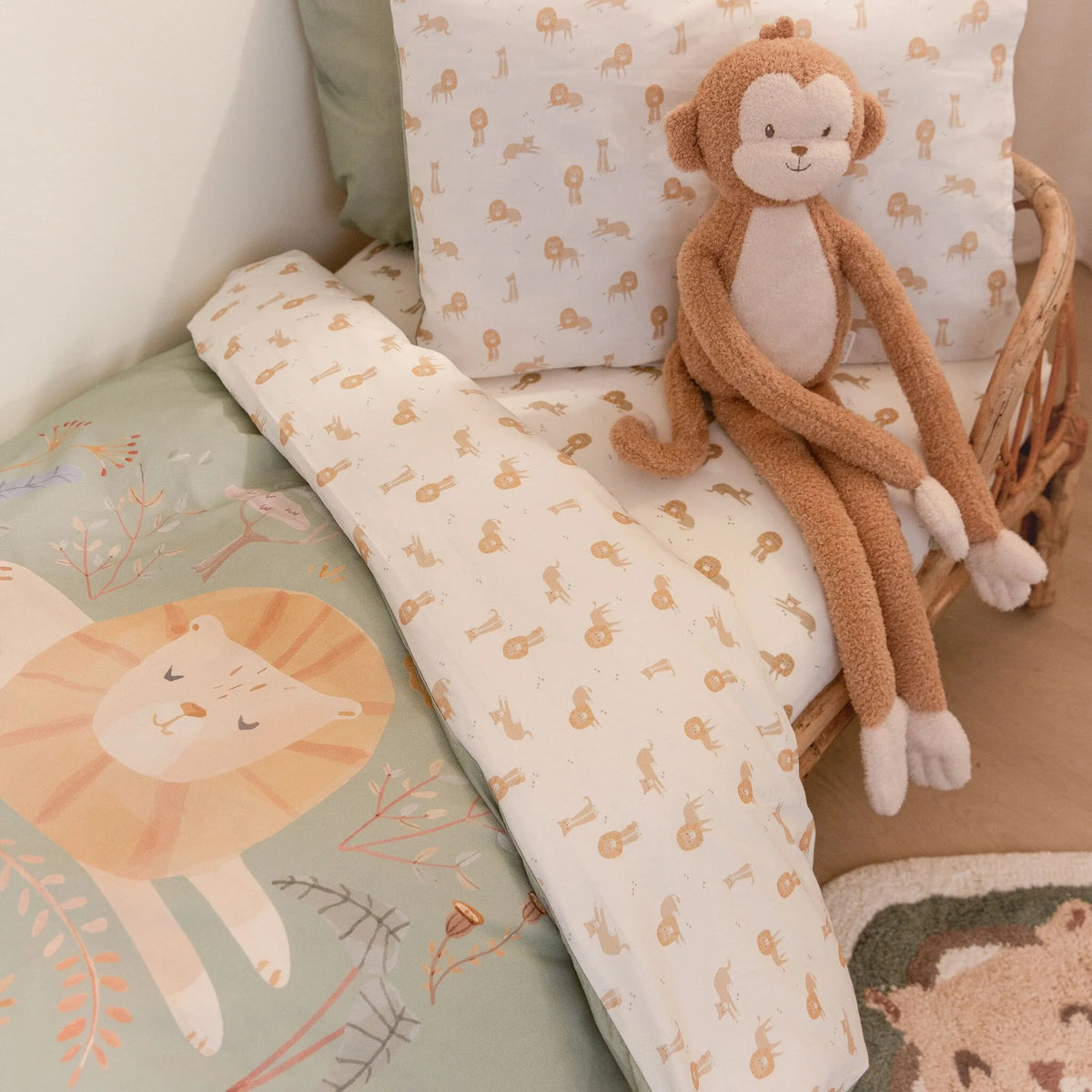 Little Dutch lenjerie pat din bumbac organic 140x110 cm 0m+ Safari Leo