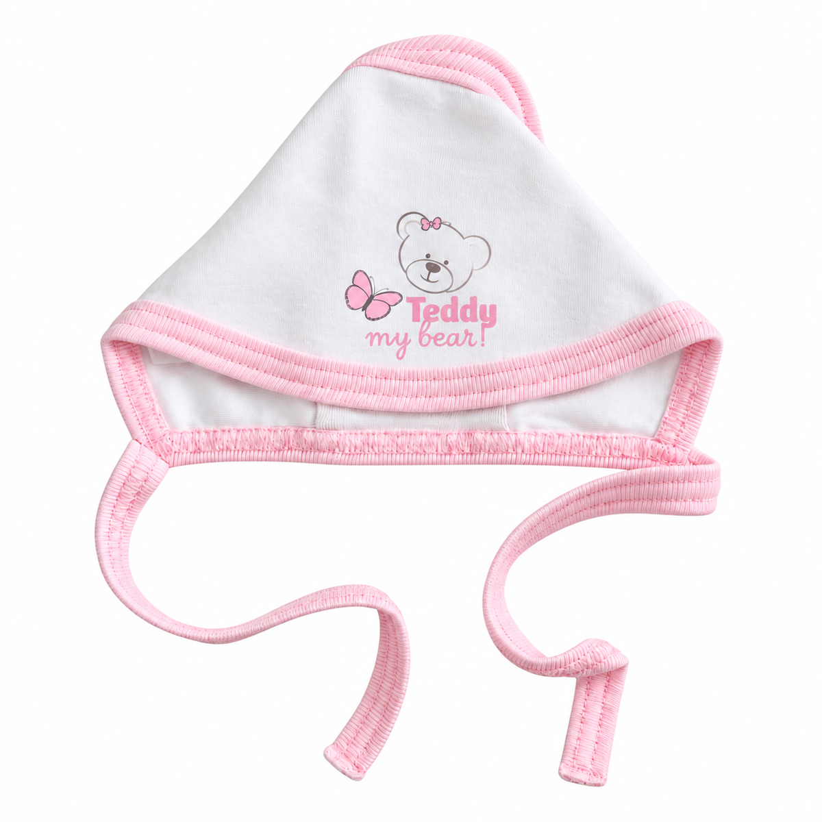 Teddy caciula bebelusi simpla 50-62 cm 0m+ Alb cu tiv roz cu ursulet