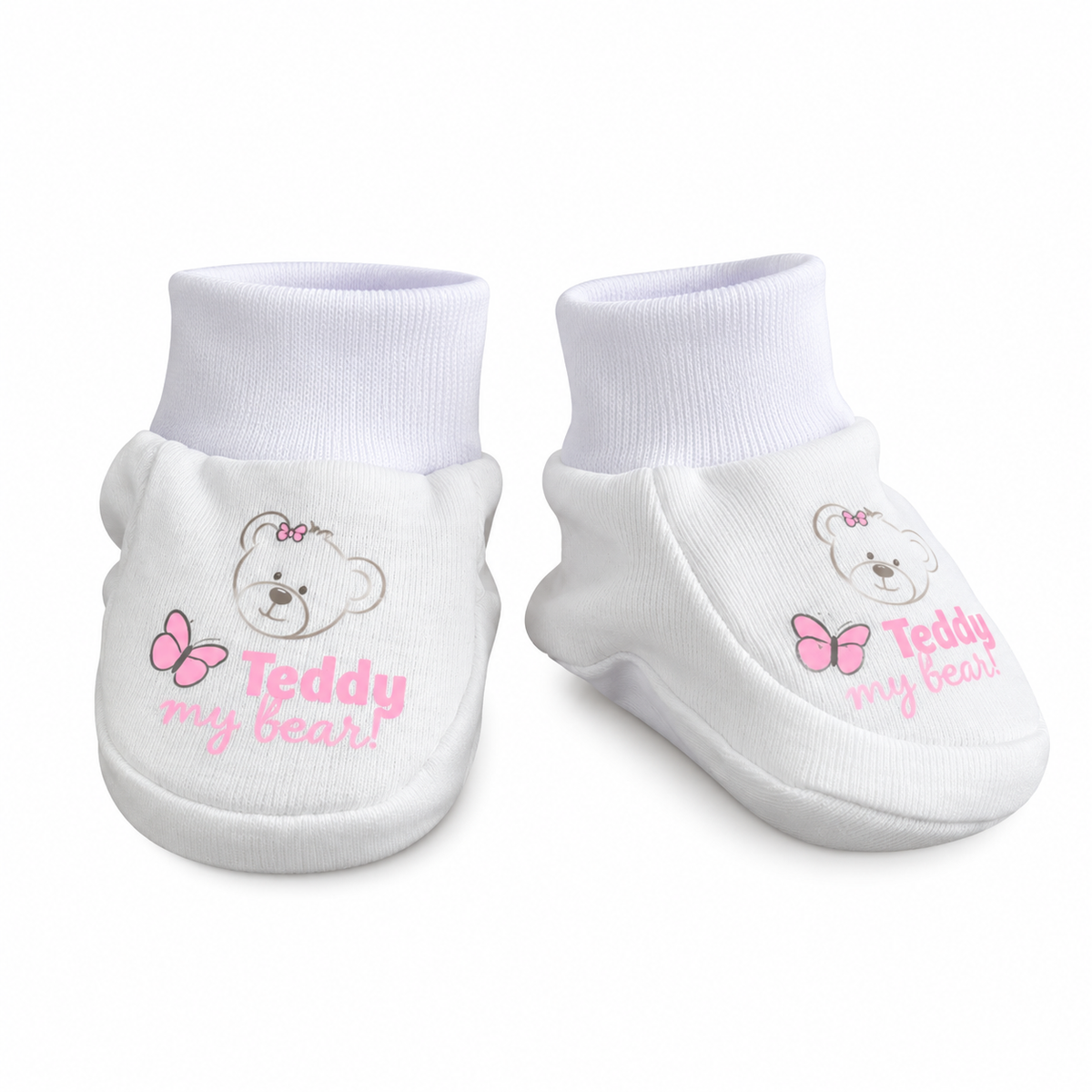eddy botosei bebelusi din bumbac 50-62 0m+ Alb cu tiv roz si ursulet