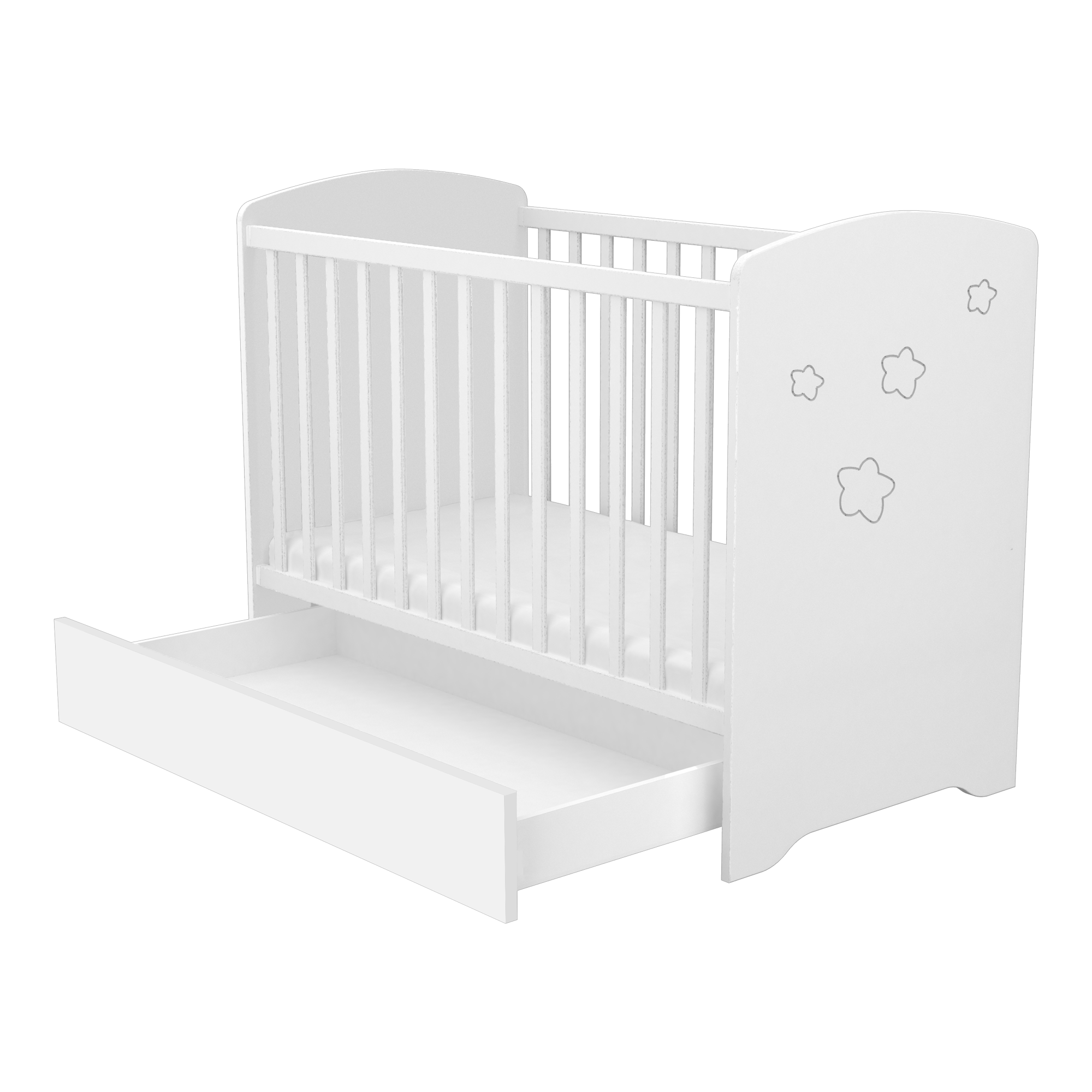 Timba patut din lemn 120x60 cm Felix cu sertar, Alb cu stelute Imagine secundară a produsului