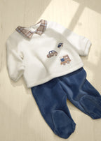 Mayoral compleu baieti 2 piese 0-18 luni Blueberry cu masinute
