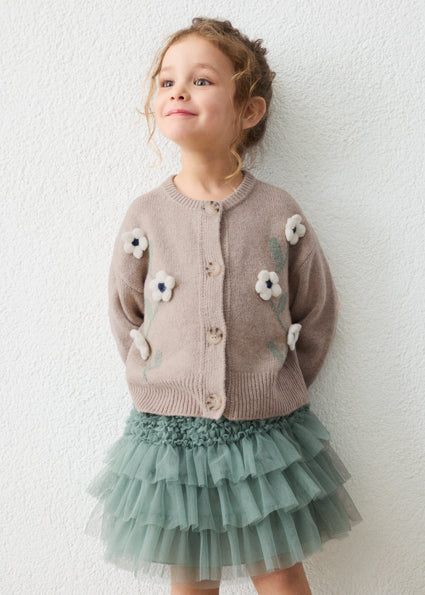 Mayoral cardigan fete cu flori 5-10 ani Bej-caramel melanj