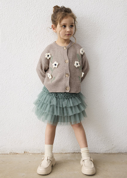 Mayoral cardigan fete cu flori 5-10 ani Bej-caramel melanj