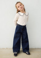 Mayoral pantaloni fete blugi wide leg 2-10 ani Denim super dark