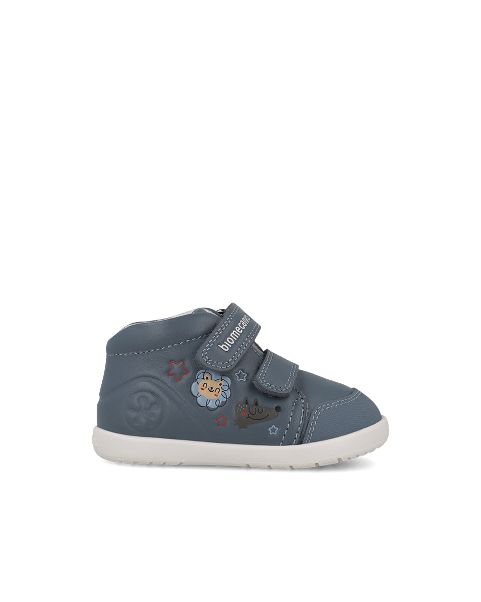 Biomecanics pantofi baieti Barefoot captusiti cu lana 19-26 Sauvage Petrol cu animale