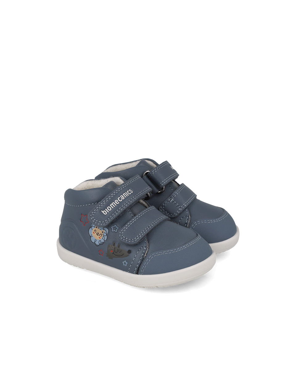 Biomecanics pantofi baieti Barefoot captusiti cu lana 19-26 Sauvage Petrol cu animale