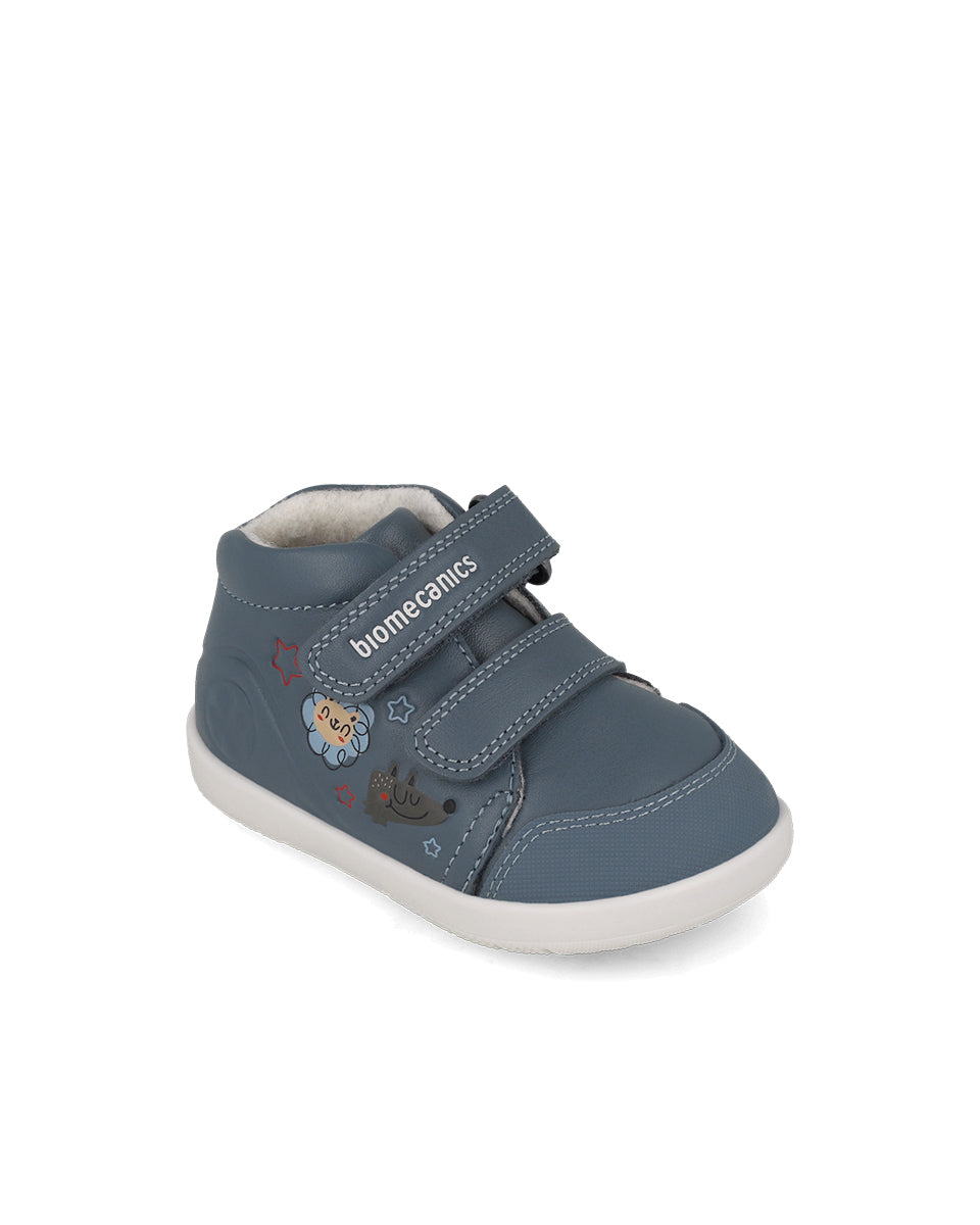 Biomecanics pantofi baieti Barefoot captusiti cu lana 19-26 Sauvage Petrol cu animale