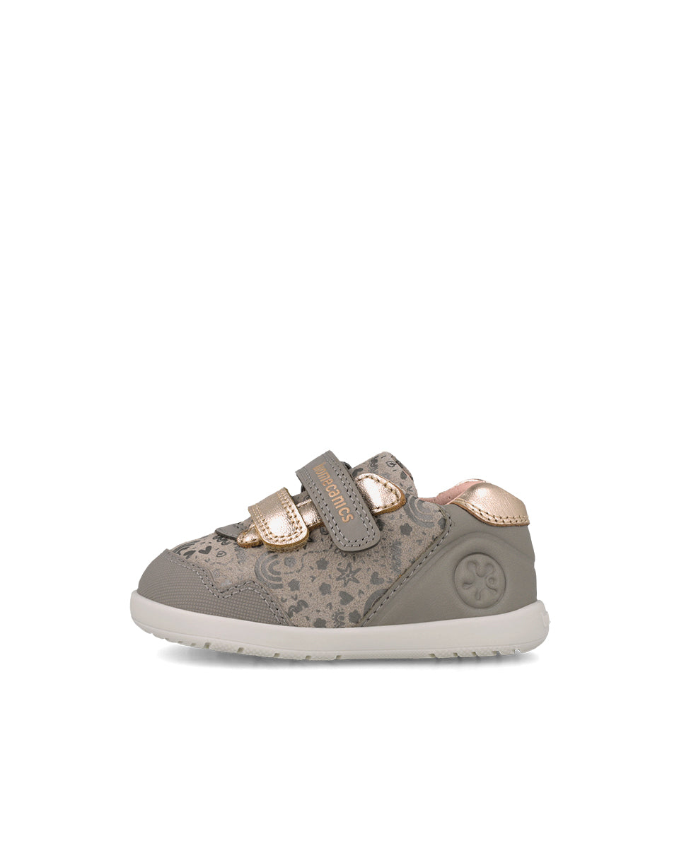 Biomecanics pantofi fete Barefoot 19-26 Sauvage Grigio cu inimioare și flori