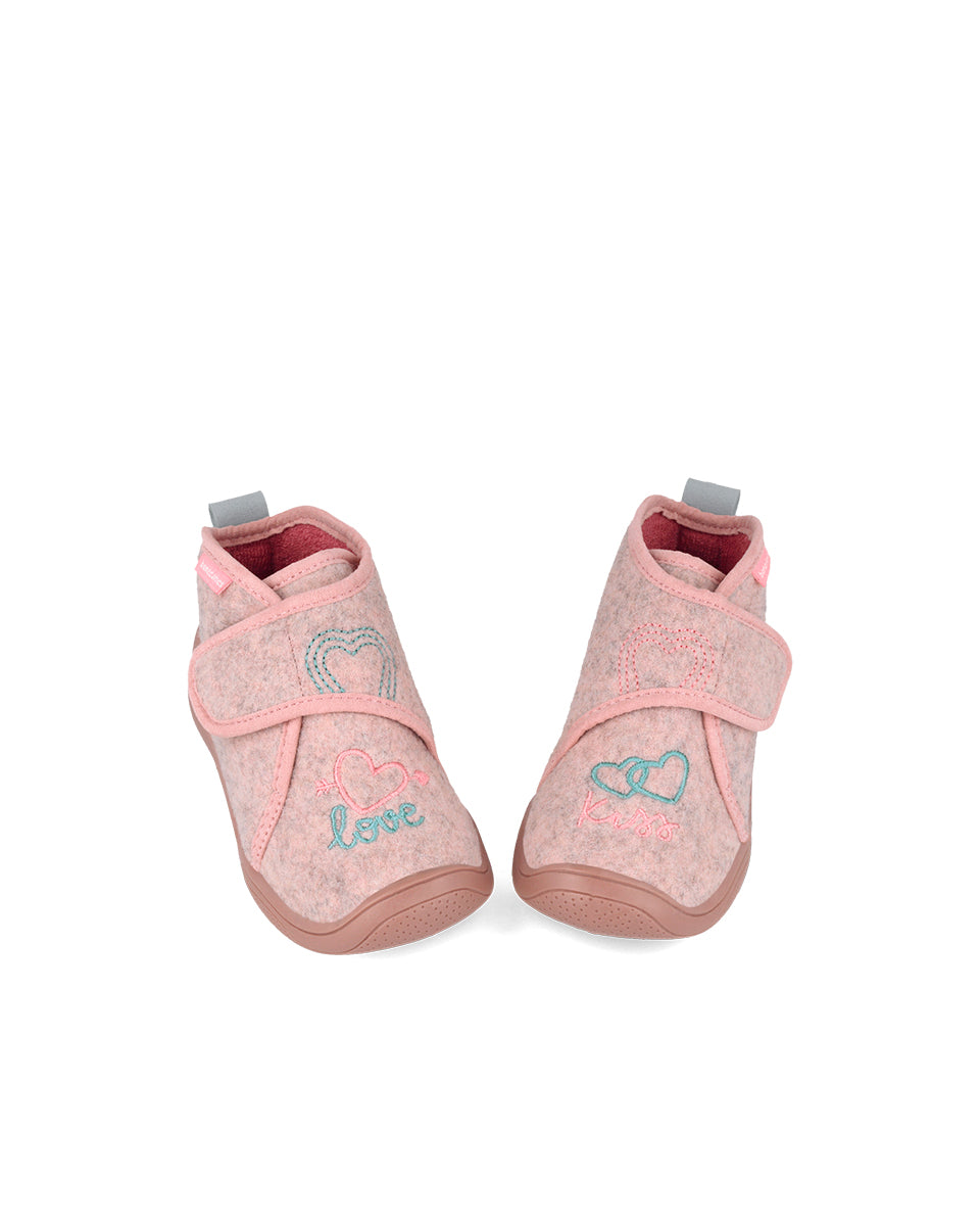 Biomecanics pantofi fete de interior BioHome 25-30 Fieltro Rosa cu Love si inimioara