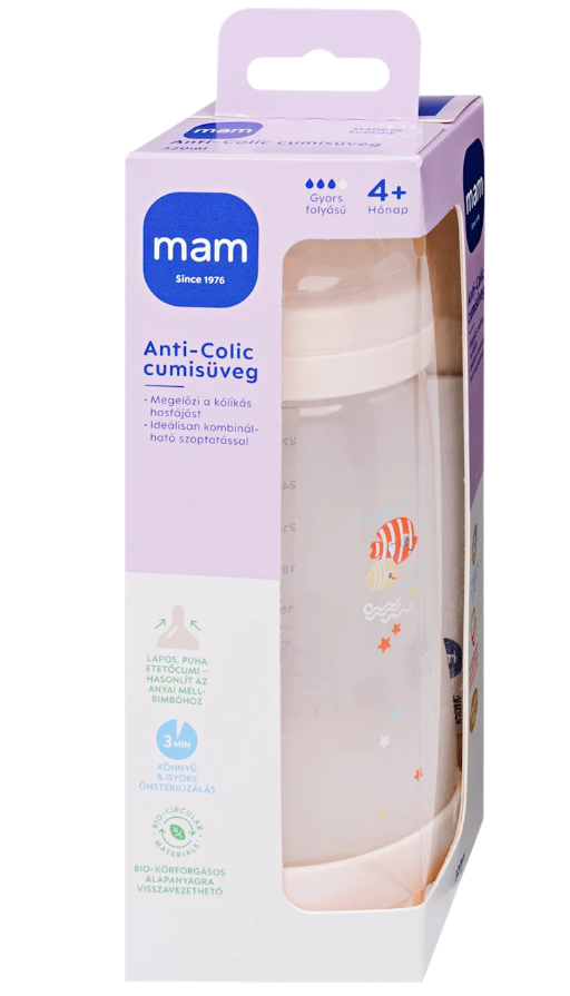 MAM biberon Anti-colic 320 ml cu tetina silicon 3 cu flux rapid 4m+