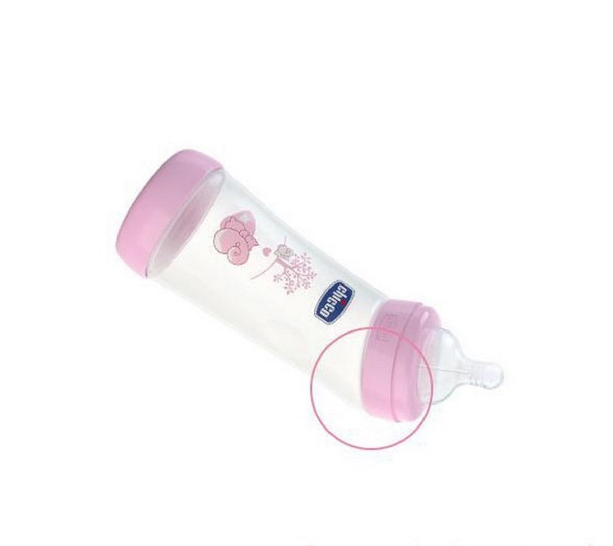 Chicco Biberon Well Being PP, in unghi, 250ml tetina silicon, flux normal, 0m+ roz