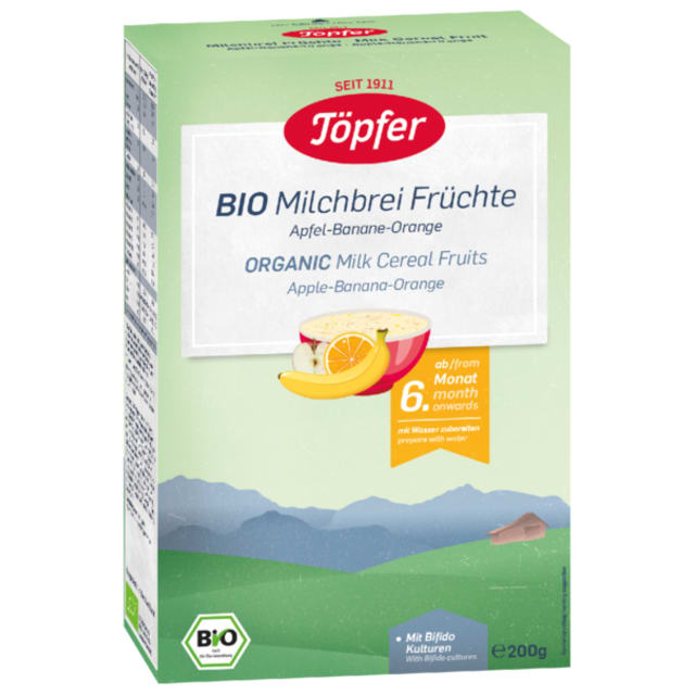 Topfer Bio Organic cereale cu lapte si fructe 6 luni+ Imagine principală a produsului