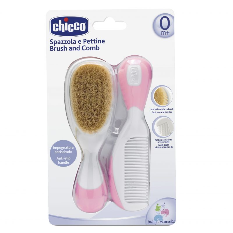 Chicco Set perie si pieptene natural 0m+ Roz Imagine principală a produsului