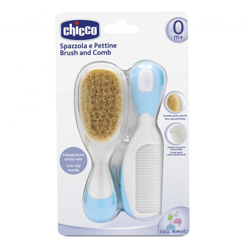 Chicco Set perie si pieptene natural 0m+ Turquoise