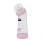 Chicco Biberon Well Being PP, in unghi, 250ml tetina silicon, flux normal, 0m+ roz