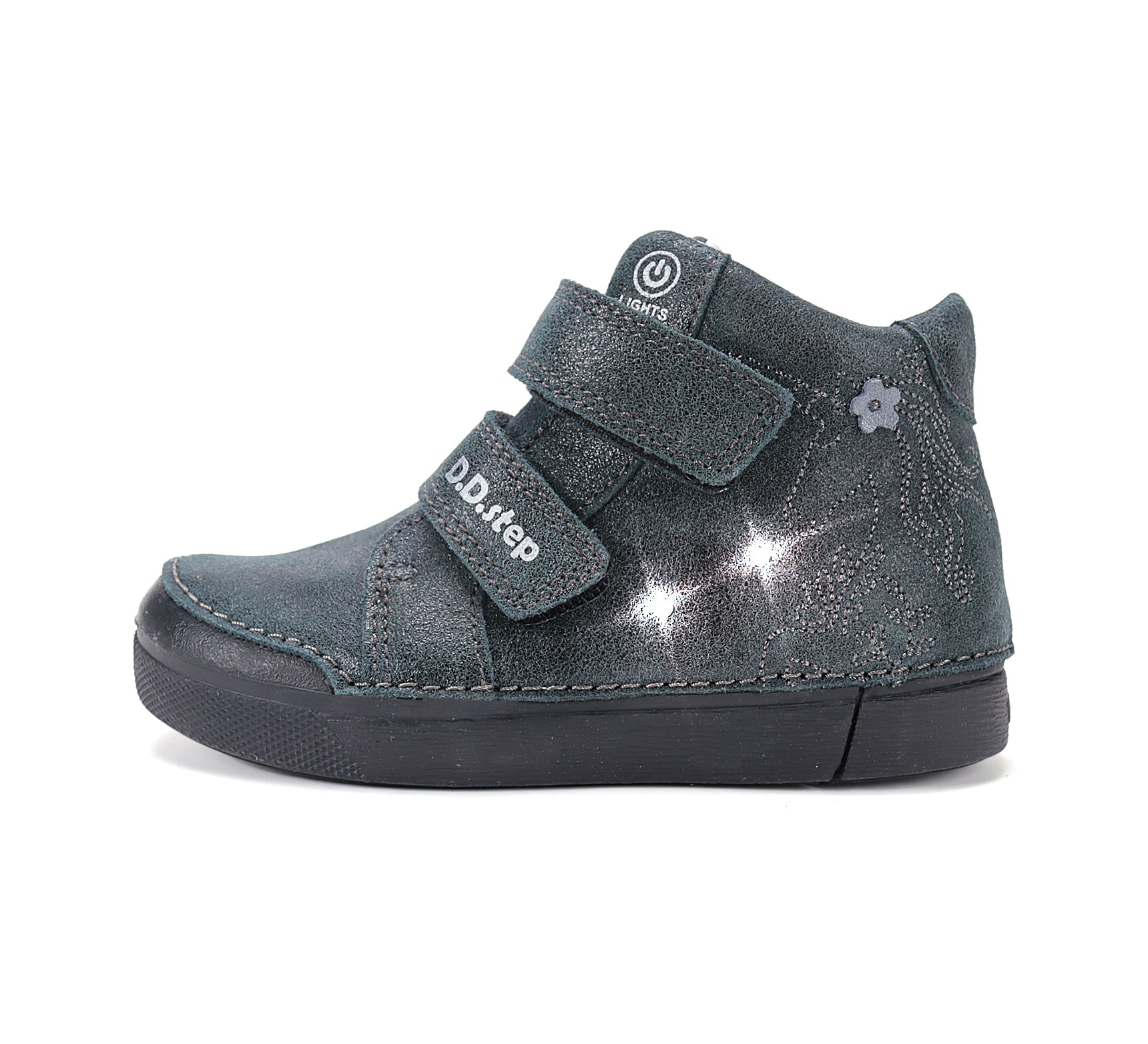 D.D.Step ghete fete cu LED 25-30 Black cu floricele