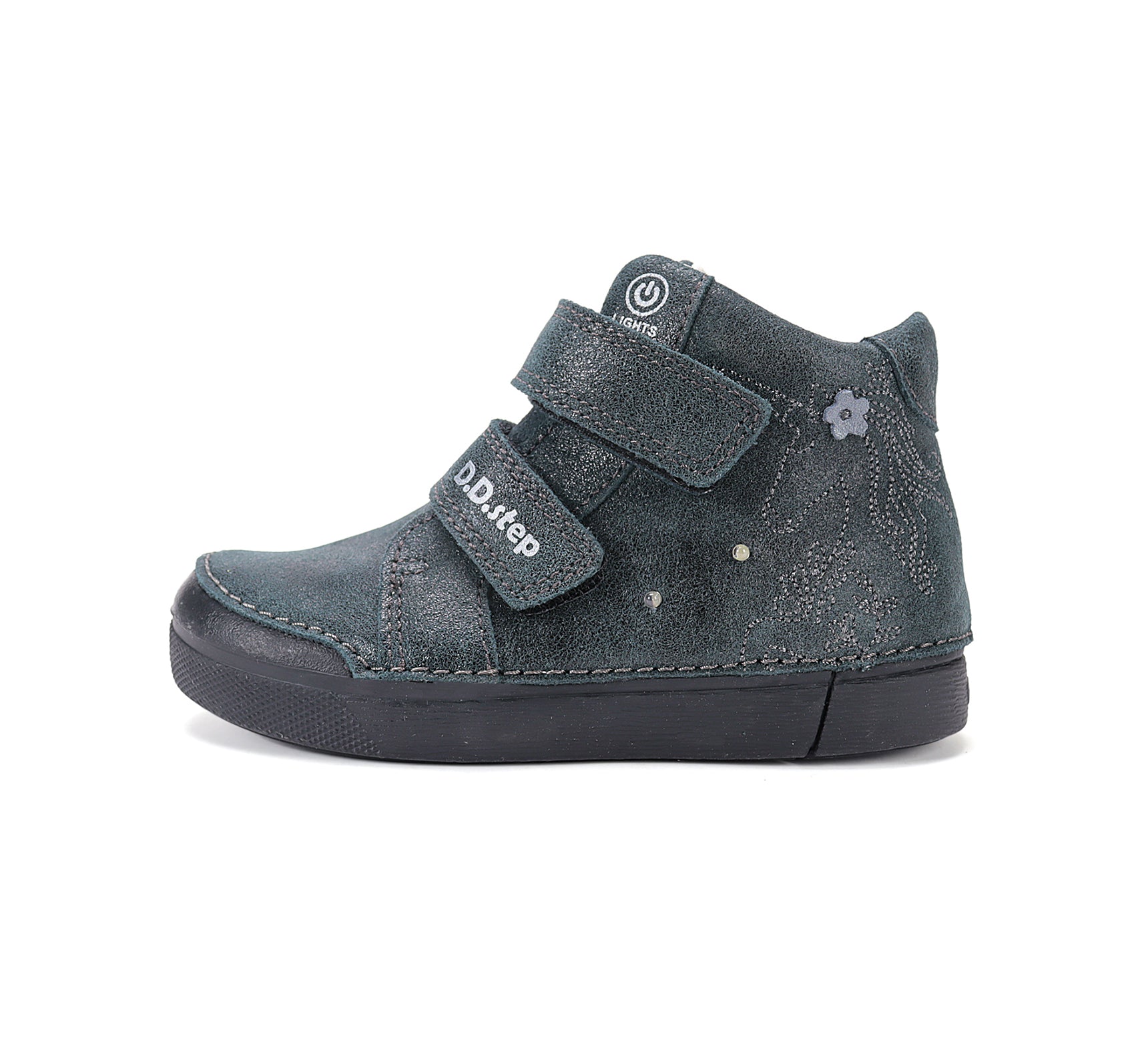 D.D.Step pantofi fete cu LED 25-30 Black cu floricele Imagine secundară a produsului