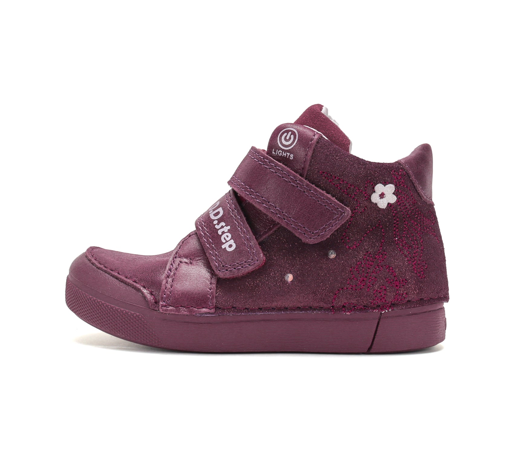 D.D.Step pantofi fete cu LED 25-30 Raspberry cu floricele Imagine secundară a produsului