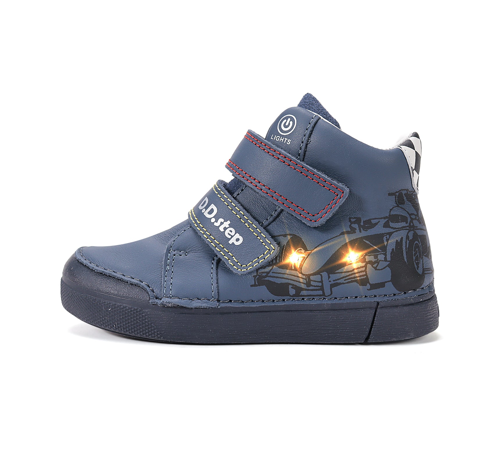 D.D.Step ghete baieti cu LED 25-30 Royal Blue cu masina de curse