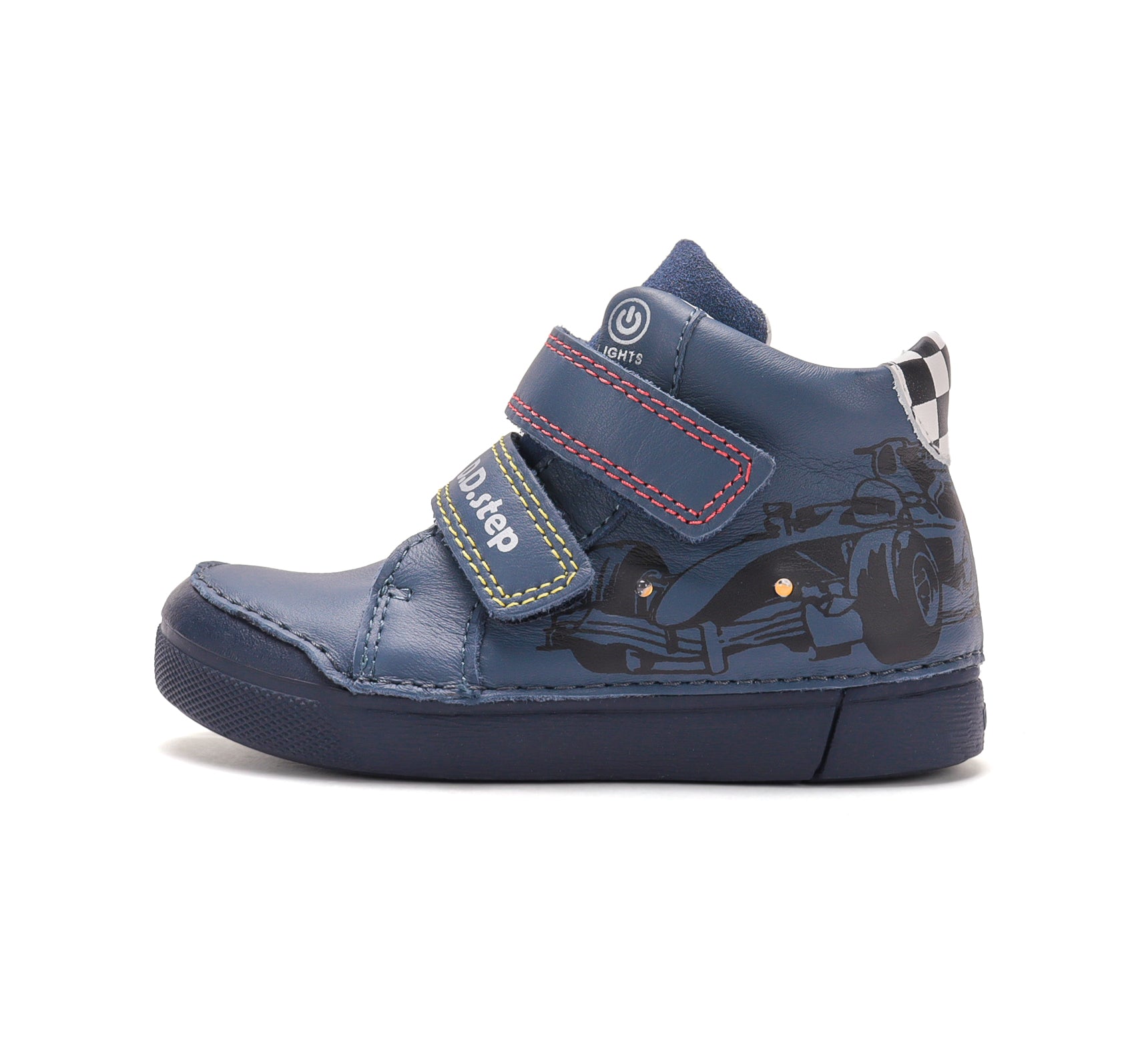 D.D.Step ghete baieti cu LED 25-30 Royal Blue cu masina de curse