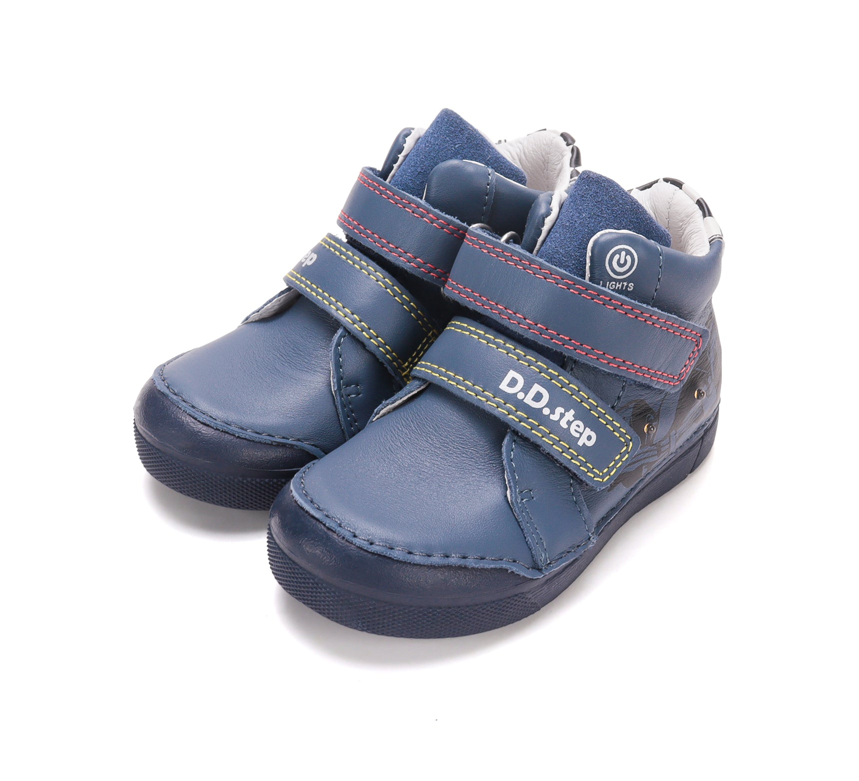 D.D.Step ghete baieti cu LED 25-30 Royal Blue cu masina de curse
