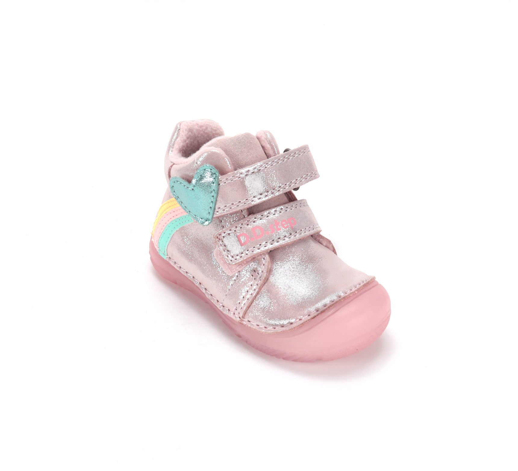D.D.Step ghete fete imblanite SUN REACTIVE cu talpa fluorescenta 20-25 Rose Gold cu inimioar si curcubeu