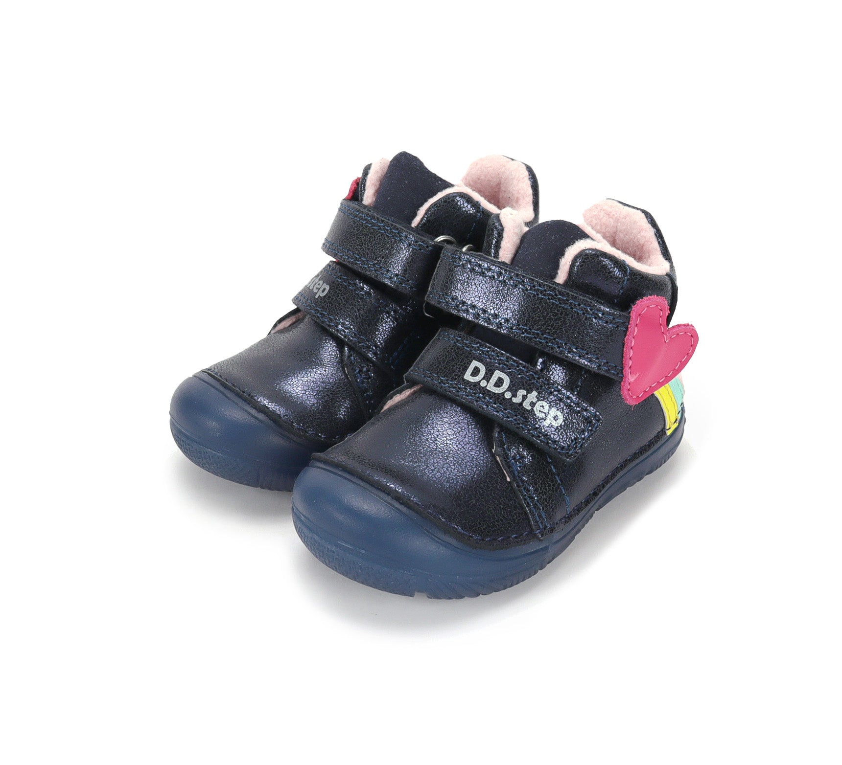 D.D.Step ghete fete imblanite SUN REACTIVE cu talpa fluorescenta 20-25 Royal Blue cu inimioar si curcubeu