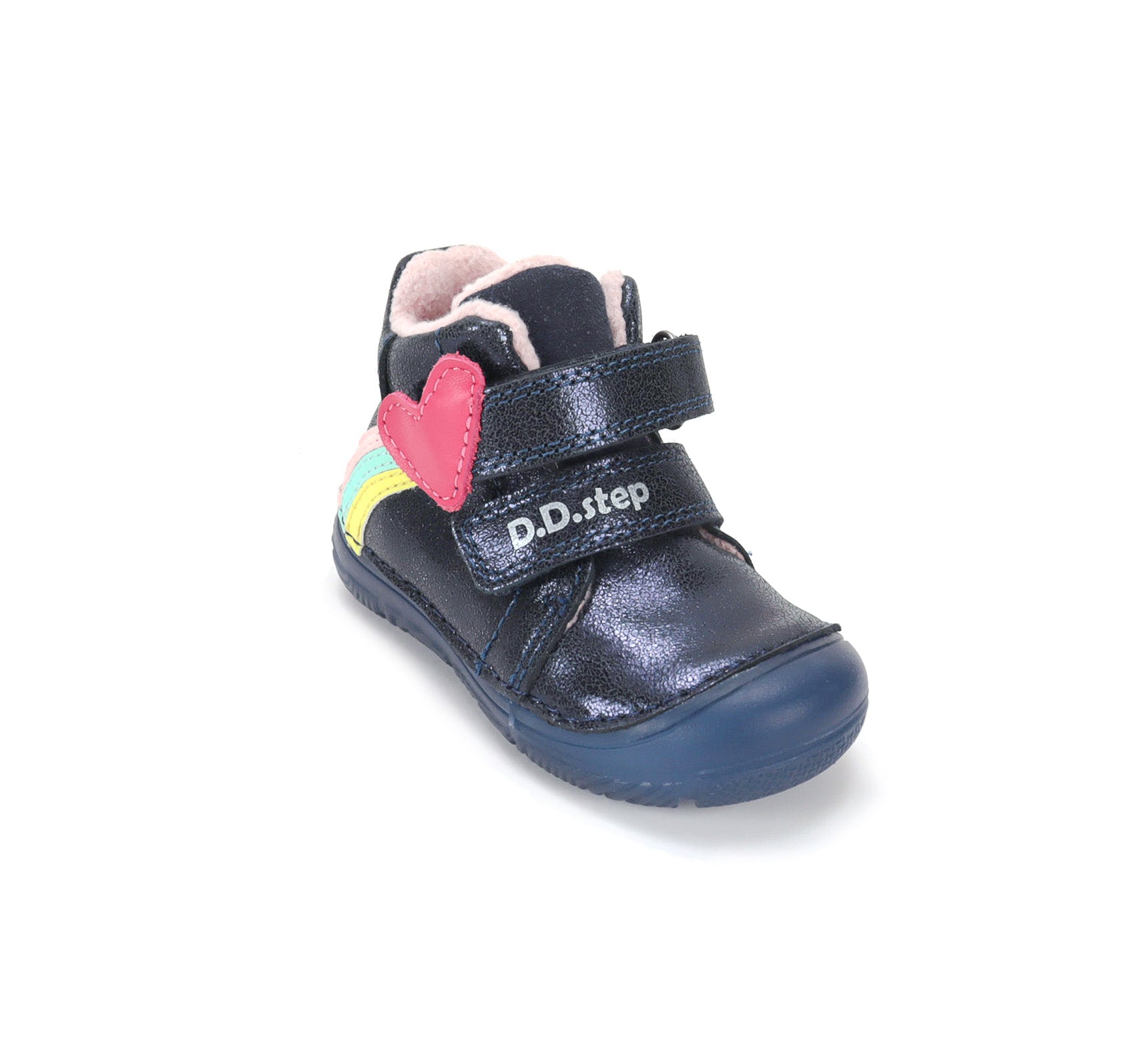 D.D.Step ghete fete imblanite SUN REACTIVE cu talpa fluorescenta 20-25 Royal Blue cu inimioar si curcubeu