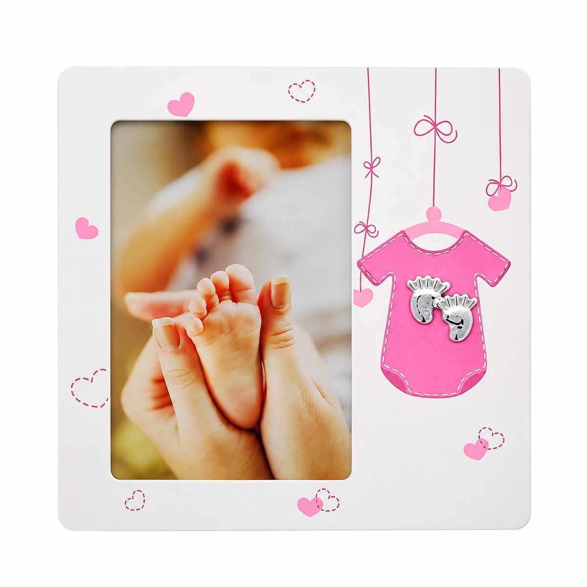 Gedeon rama foto pentru bebelusi din MDF decorat 0m+ Roz cu body