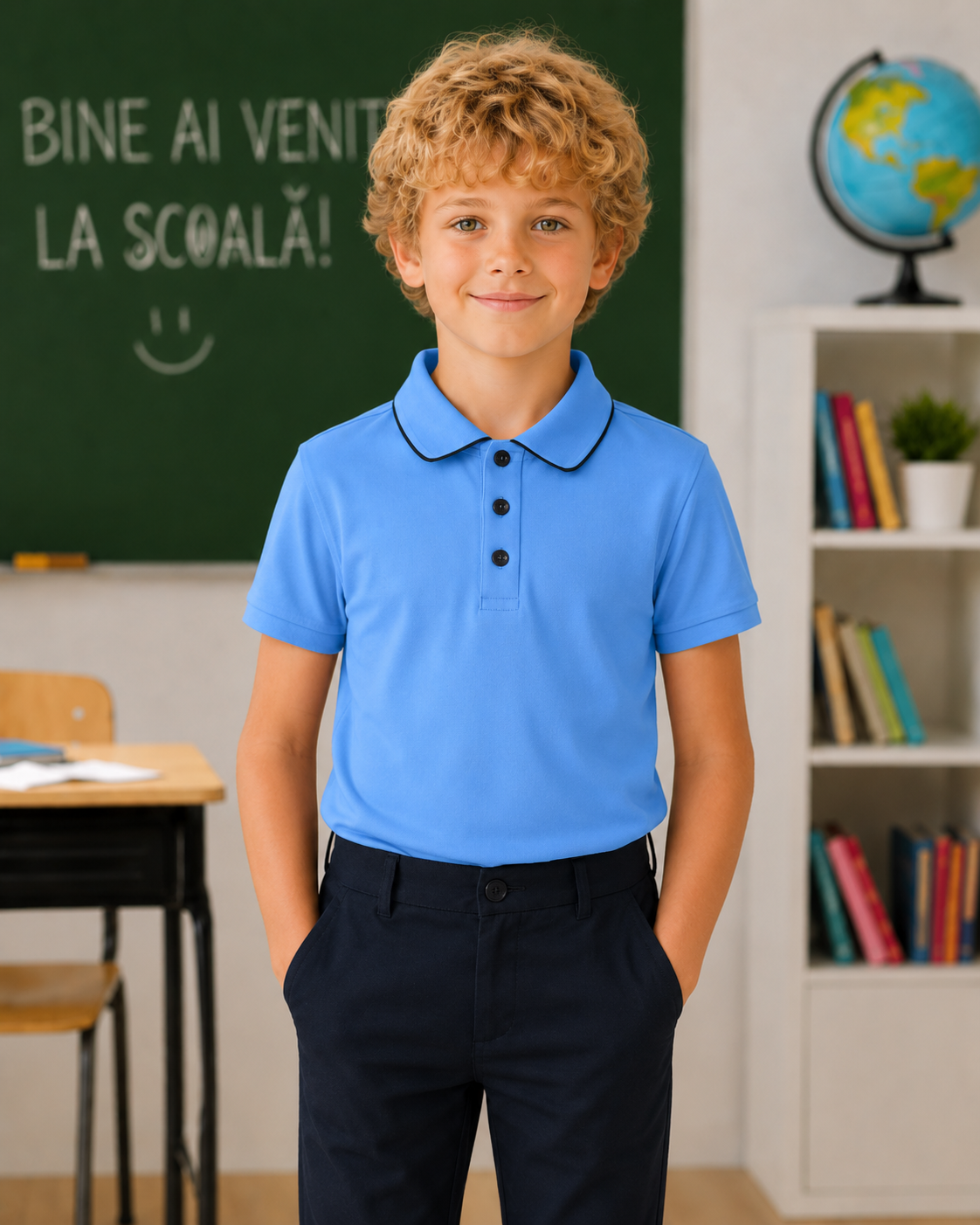 Uniforma Camasa baieti Gabriel cu maneca scurta 5-12 ani Blue T3 Imagine principală a produsului