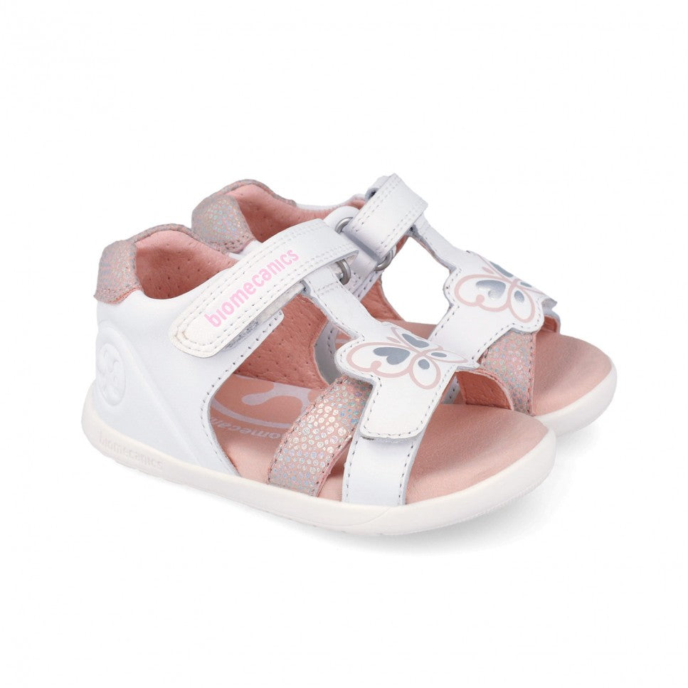 Biomecanics sandale fete Barefoot Primii Pasi cu varf deschis 19-26 Napa Blanco cu fluturas Imagine principală a produsului