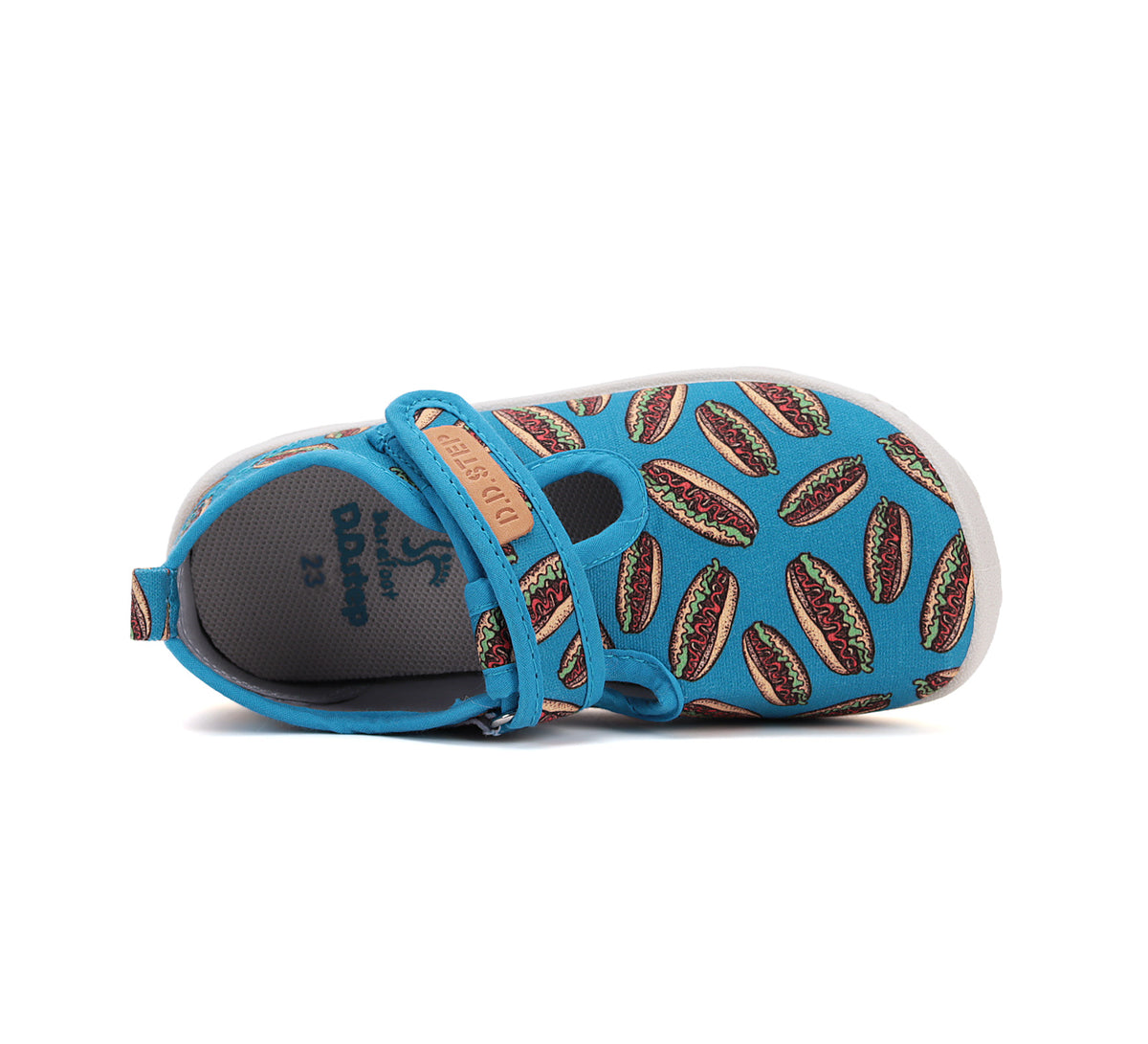 D.D.Step pantofi baieti decupati Barefoot de interior 20-25 Bermuda Blue cu Hot Dog
