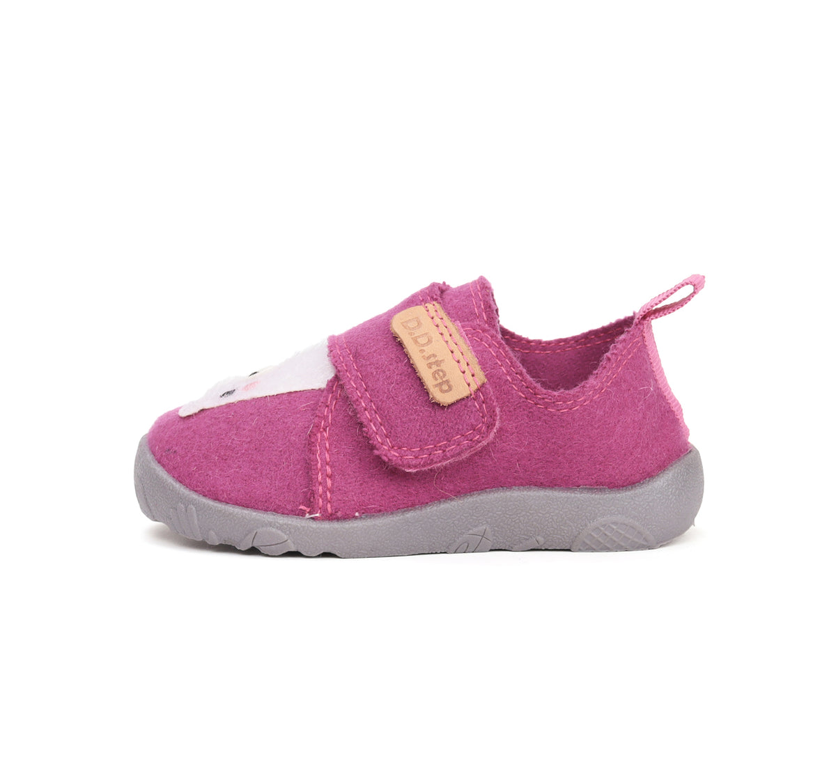D.D.Step pantofi fete Barefoot de interior din panza 21-25 Dark Pink cu urs polar