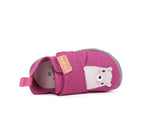 D.D.Step pantofi fete Barefoot de interior din panza 21-25 Dark Pink cu urs polar