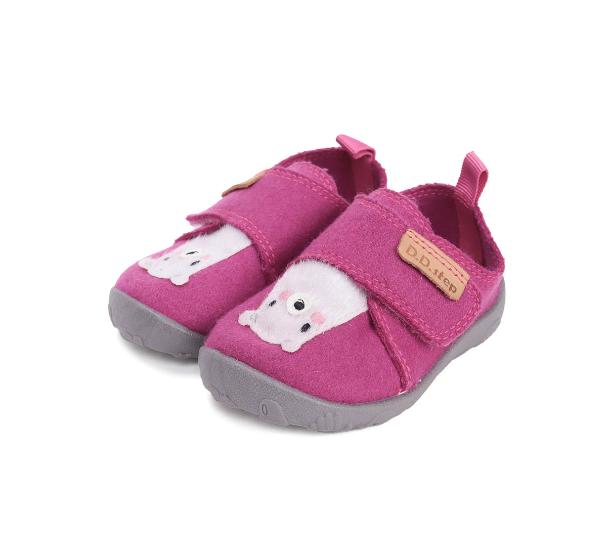 D.D.Step pantofi fete Barefoot de interior din panza 21-25 Dark Pink cu urs polar Imagine principală a produsului