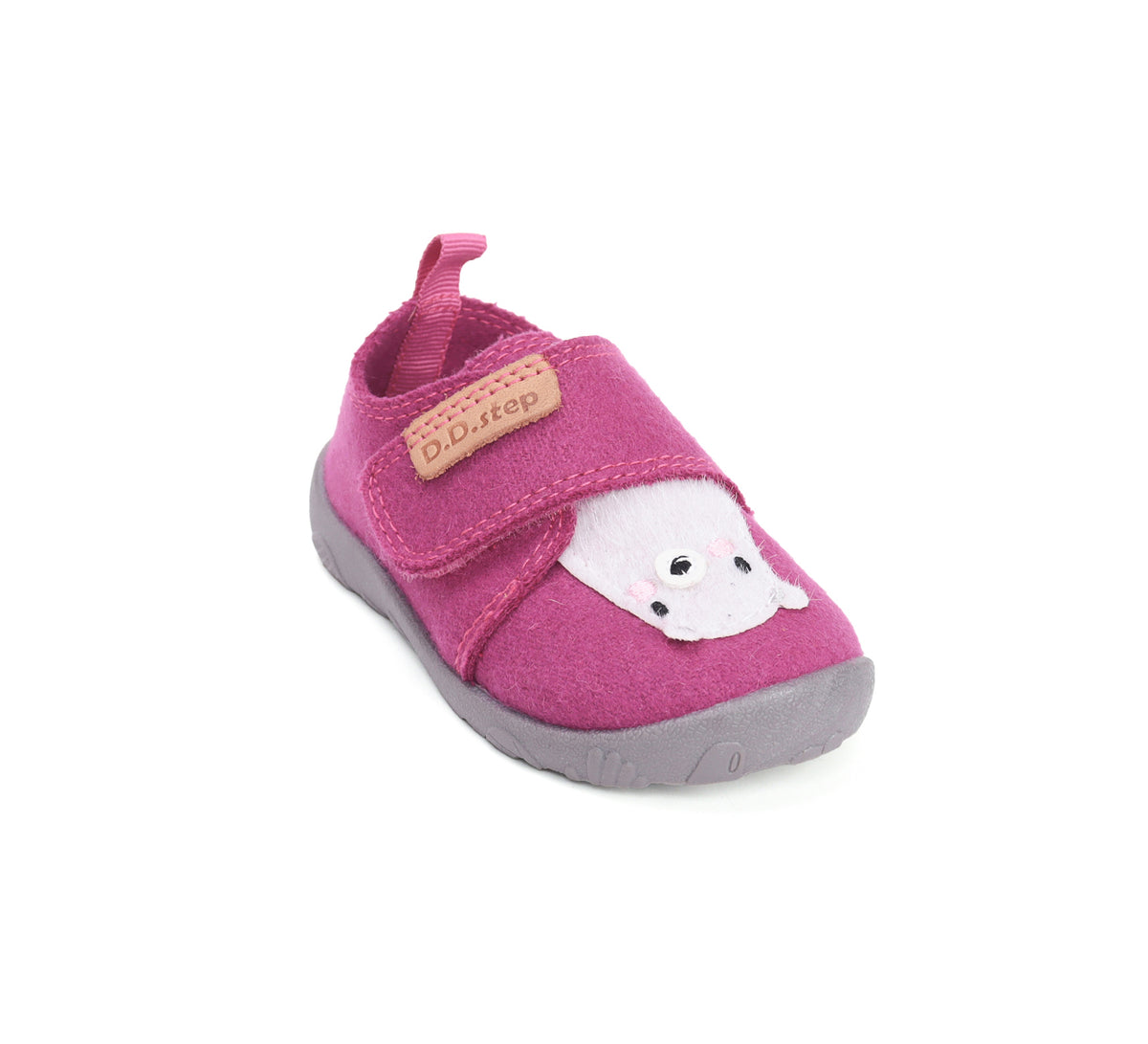 D.D.Step pantofi fete Barefoot de interior din panza 21-25 Dark Pink cu urs polar
