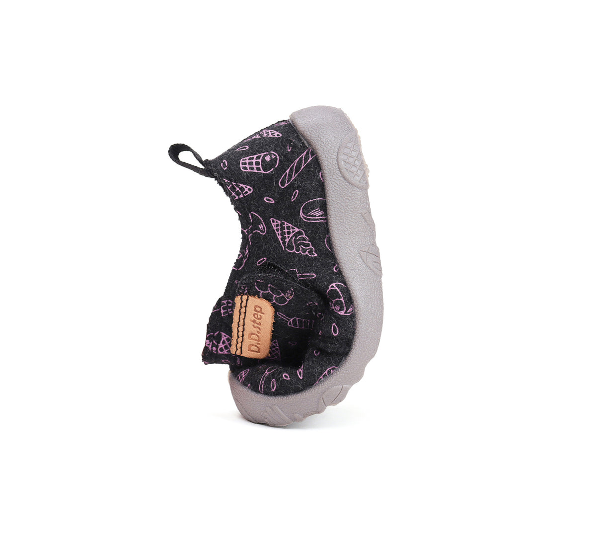 D.D.Step pantofi fete Barefoot de interior din panza 21-25 Dark Grey cu inghetata