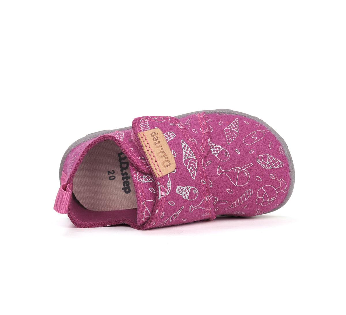 D.D.Step pantofi fete Barefoot de interior din panza 20-25 Dark Pink cu inghetata