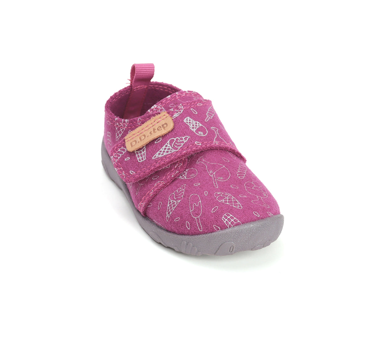 D.D.Step pantofi fete Barefoot de interior din panza 20-25 Dark Pink cu inghetata