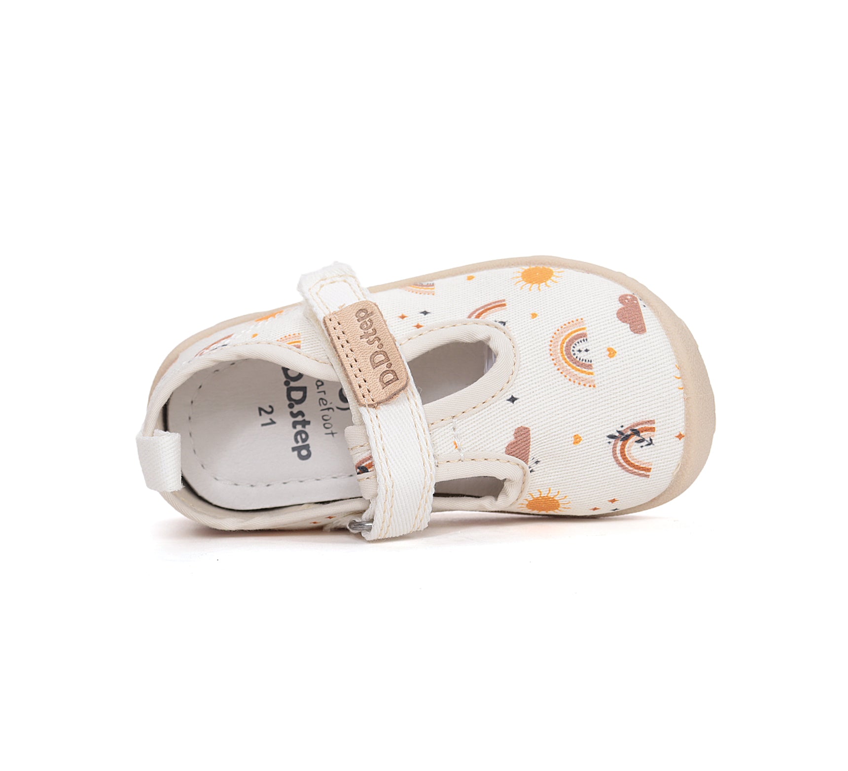 D.D.Step pantofi fete decupati Barefoot de interior din panza 20-31 White curcubeu