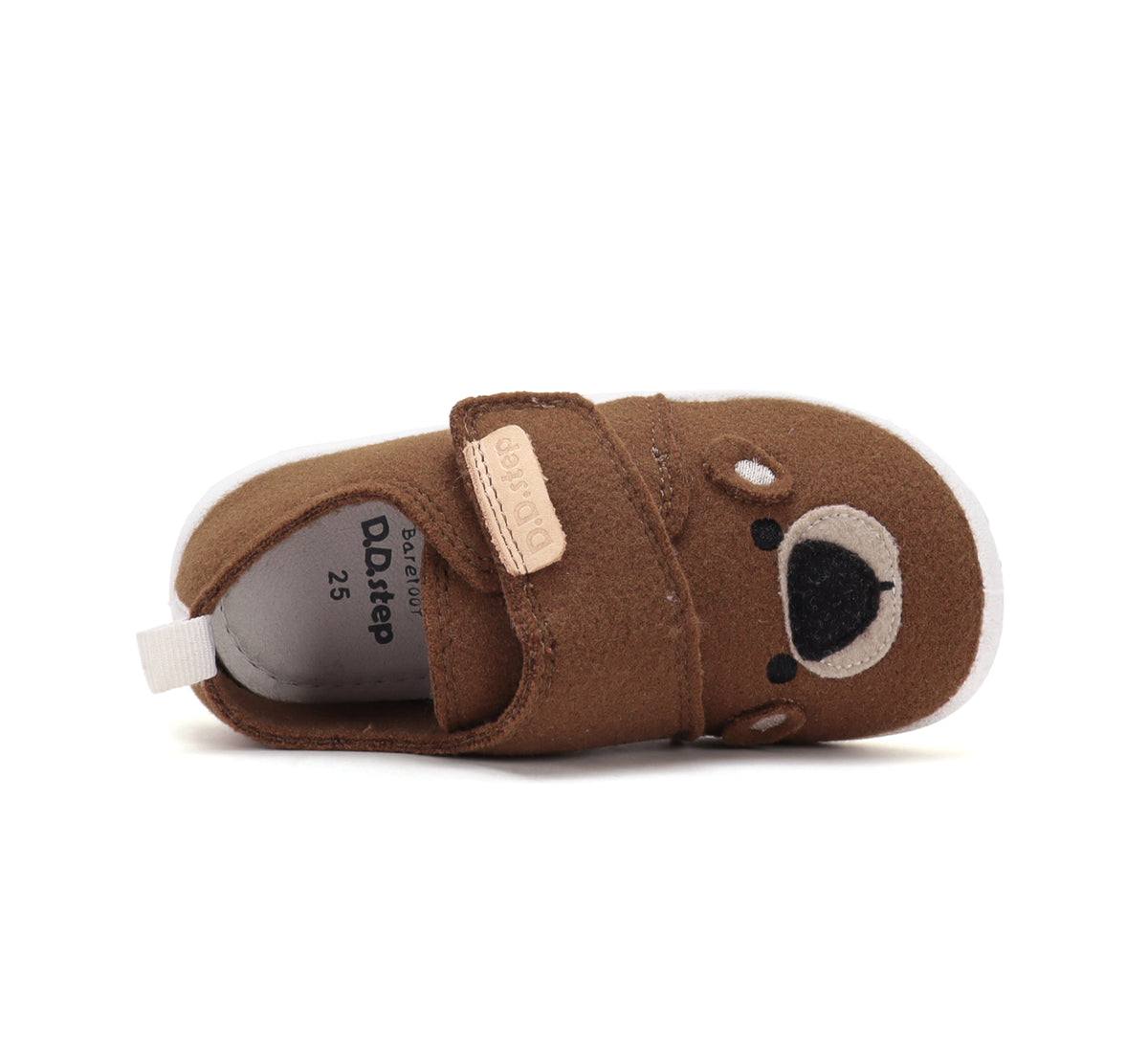 D.D.Step pantofi baieti Barefoot de interior din panza 20-25 Chocolate cu ursulet