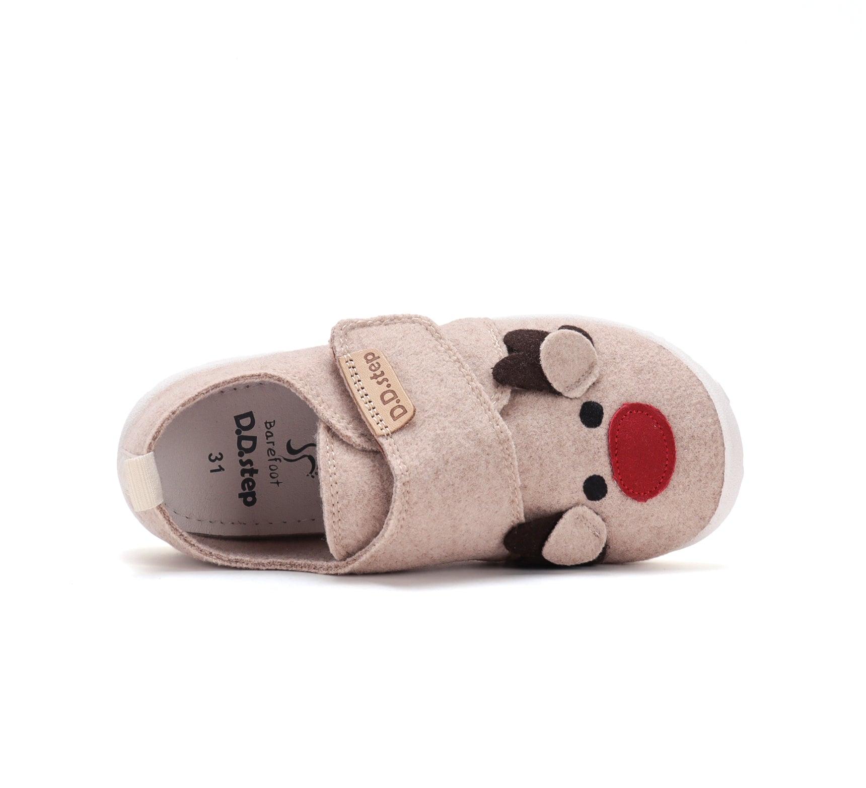 D.D.Step pantofi fete Barefoot de interior din panza 20-25 Cream cu cerb