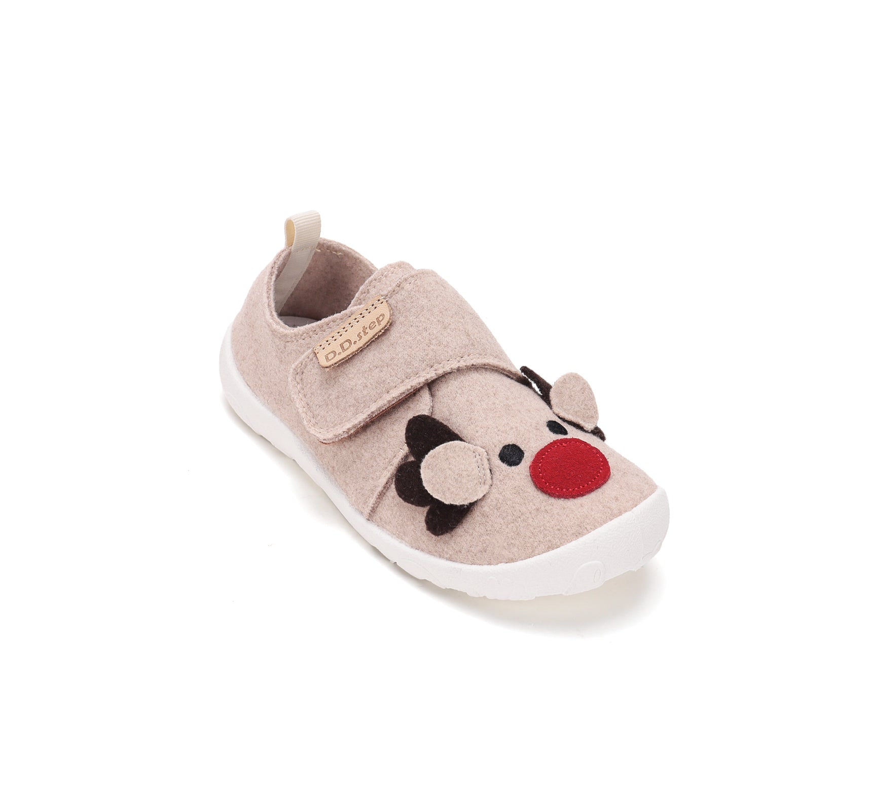 D.D.Step pantofi fete Barefoot de interior din panza 20-25 Cream cu cerb