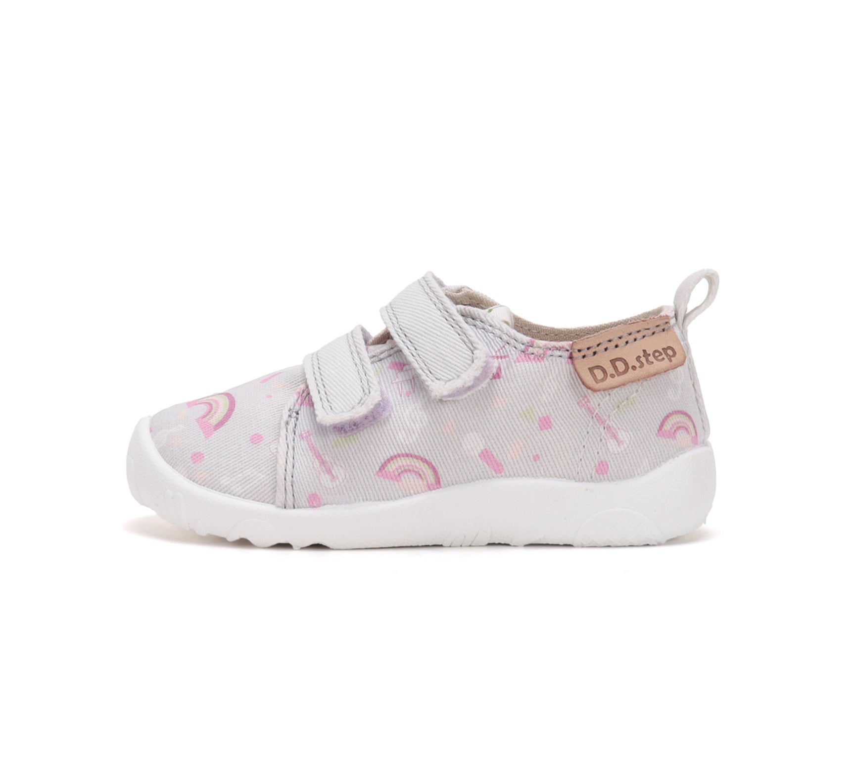 D.D.Step pantofi fete Barefoot de interior din panza 20-31 Dove Grey cu curcubeu
